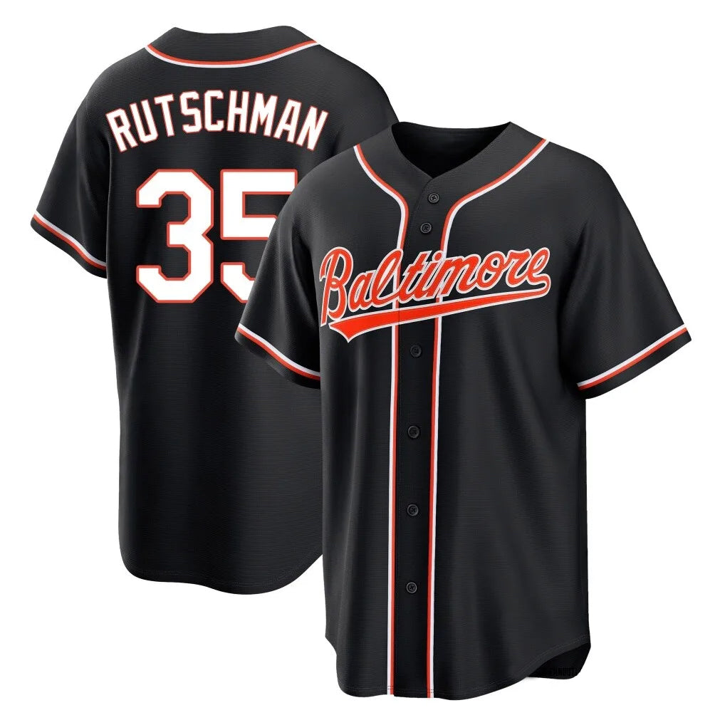 Johmsee B.Orioles #35 Adley Rutschman Player Black Out Home Game Stitched Jerseys