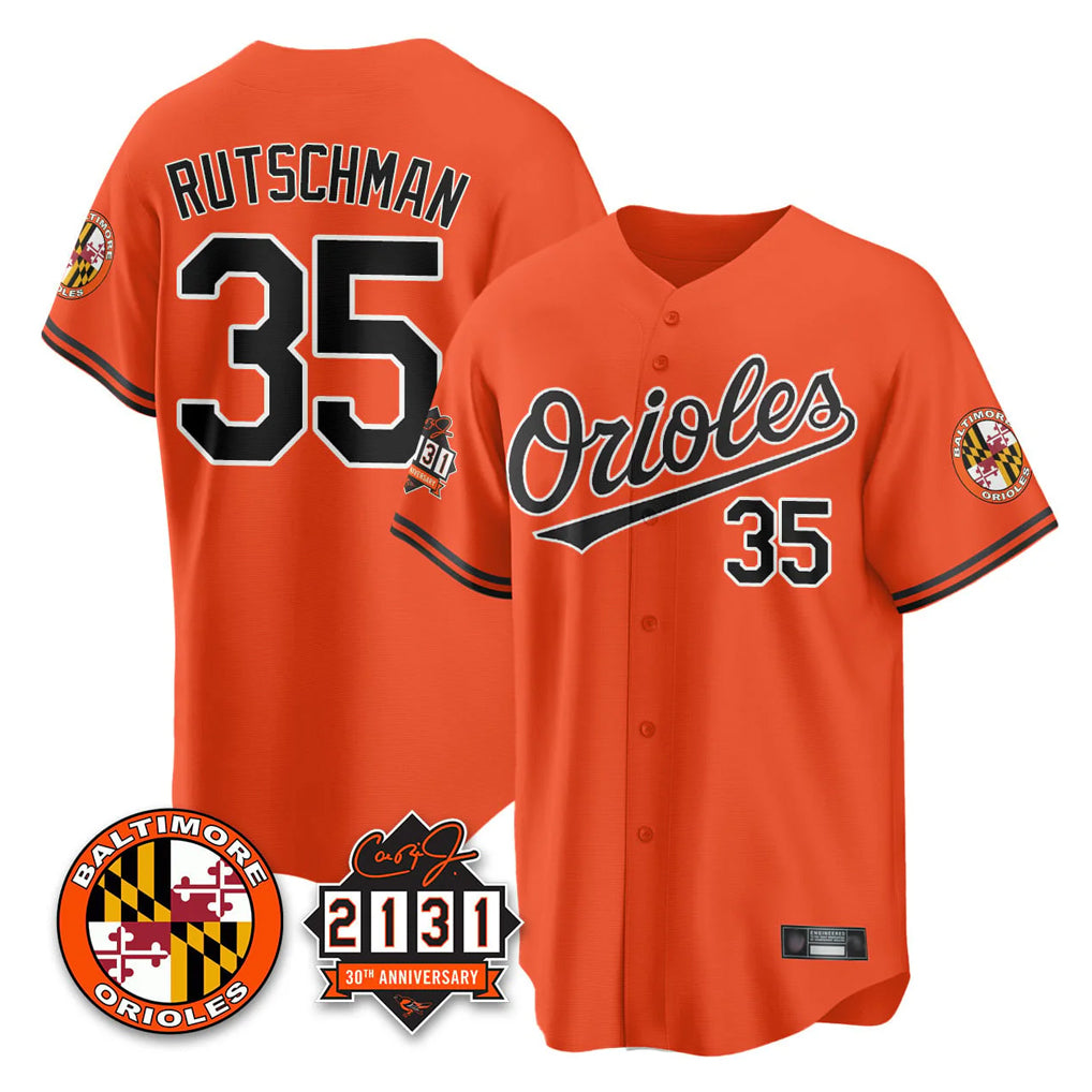 Johmsee B.Orioles #35 Adley Rutschman Orange 30th Anniversary of 2131 Home Game Stitched Jerseys