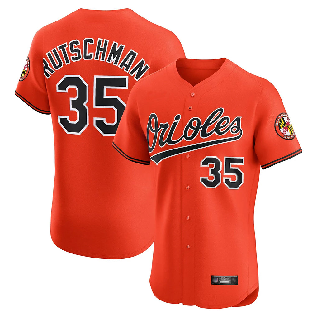 Johmsee B.Orioles #35 Adley Rutschman Orange Limited Elite Home Game Stitched Jerseys