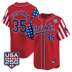 Johmsee B.Orioles #35 Adley Rutschman Player Red USA 250 Independence Day Vapor Premier Limited Home Game Stitched Jerseys