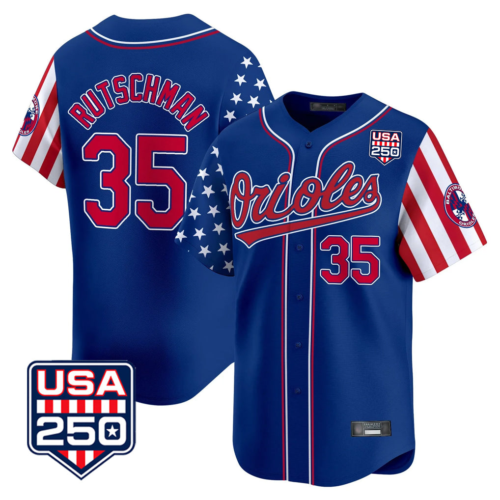 Johmsee B.Orioles #35 Adley Rutschman Royal USA 250 Independence Day Vapor Premier Limited Home Game Stitched Jerseys