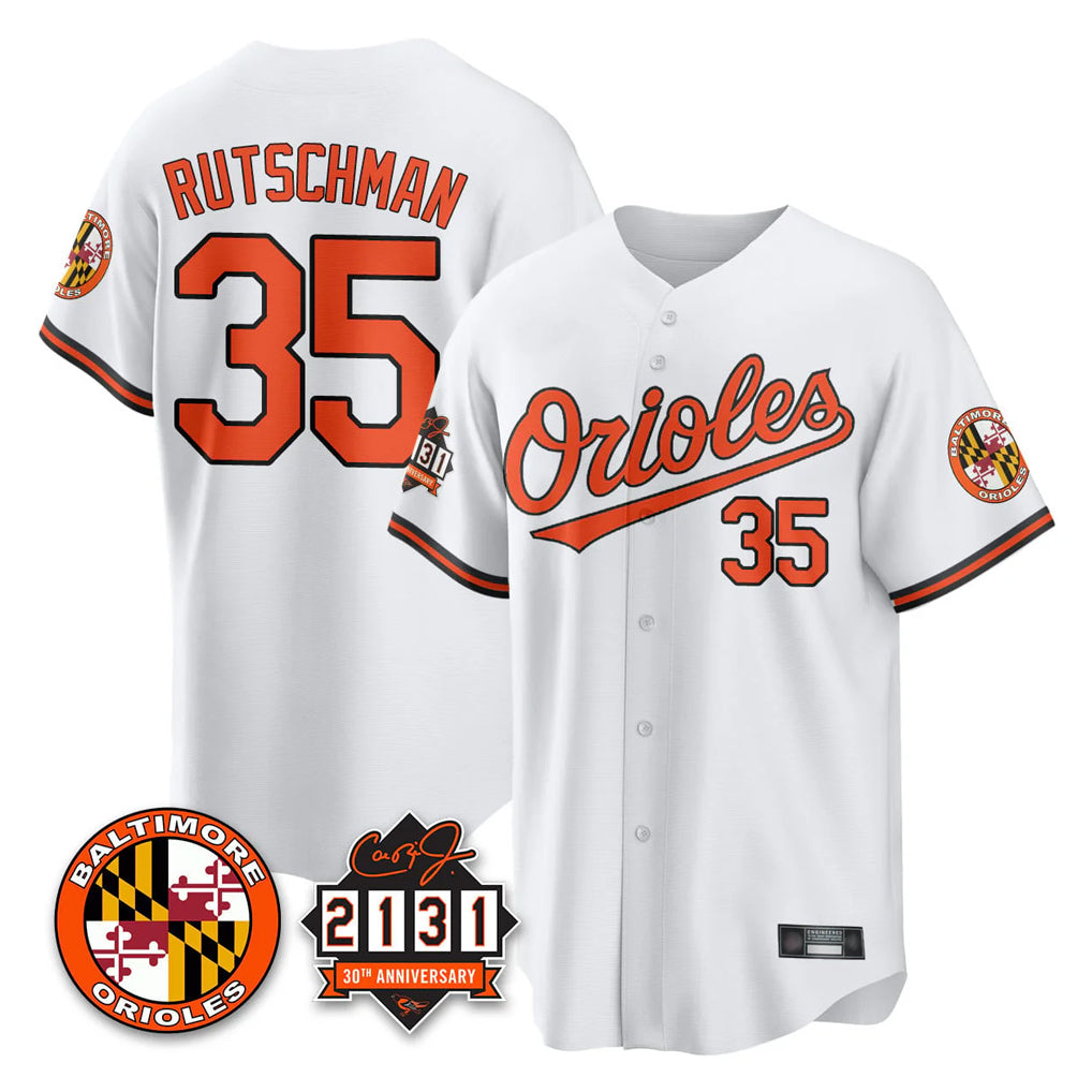 Johmsee B.Orioles #35 Adley Rutschman Player White 30th Anniversary of 2131 Home Game Stitched Jerseys
