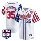 Johmsee B.Orioles #35 Adley Rutschman Player White USA 250 Independence Day Vapor Premier Home Game Stitched Jerseys
