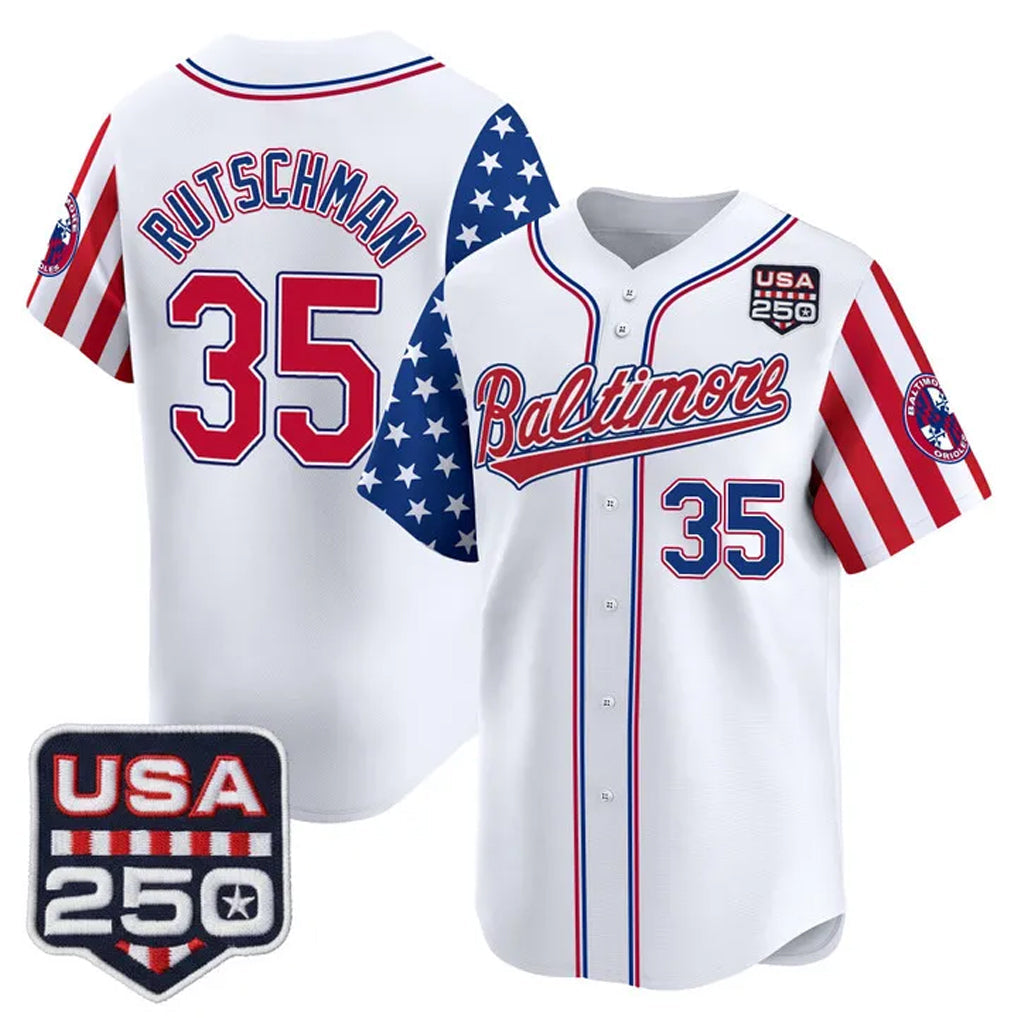Johmsee B.Orioles #35 Adley Rutschman Player White USA 250 Independence Day Vapor Premier Limited Home Game Stitched Jerseys