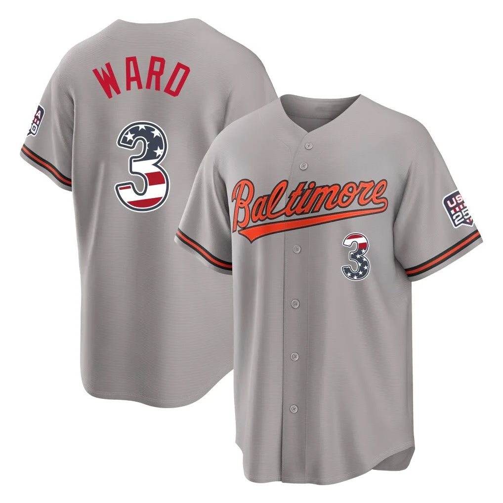 Johmsee B.Orioles #3 Taylor Ward Player Gray USA 250 Fourth of July Home Game Stitched Jerseys