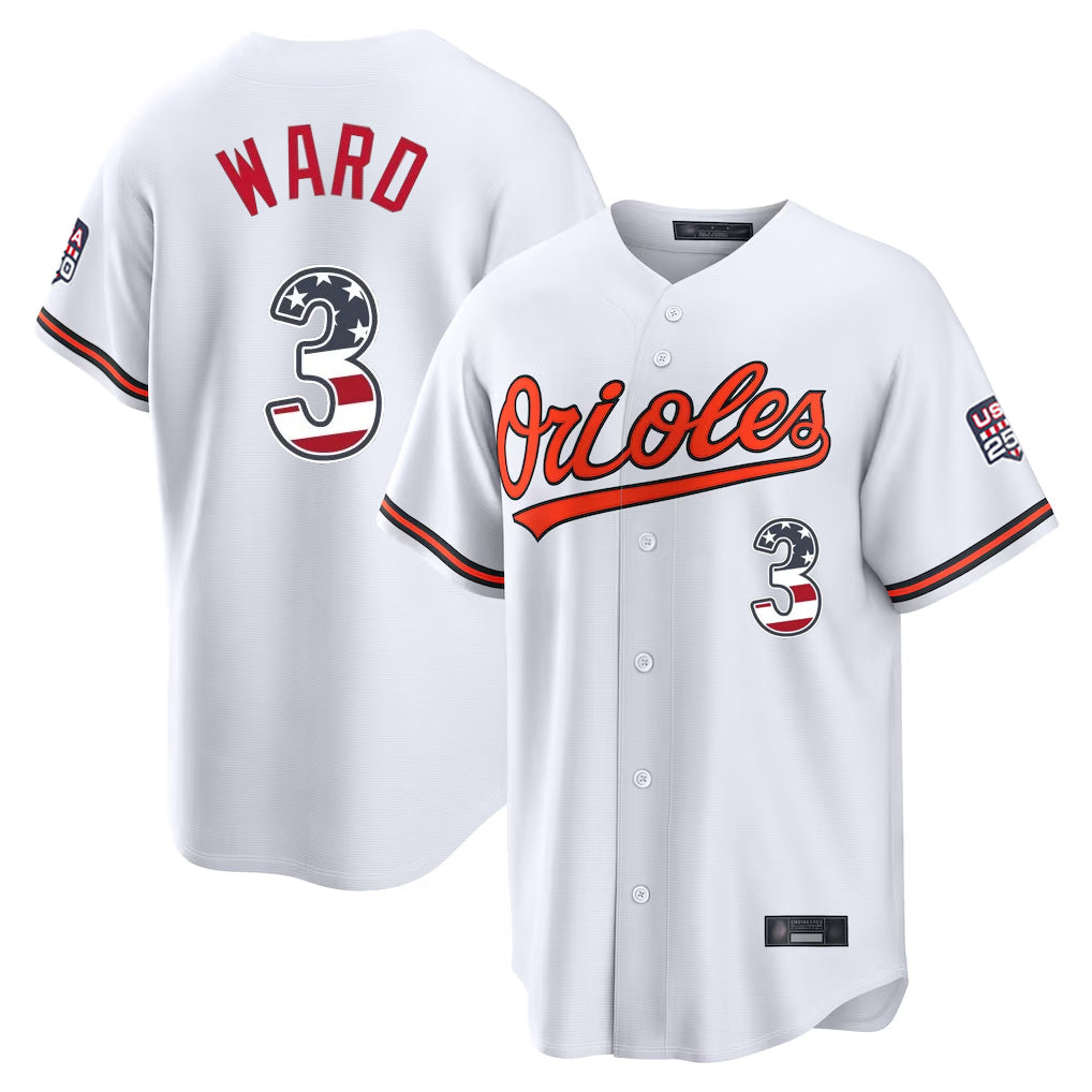 Johmsee B.Orioles #3 Taylor Ward Player White USA 250 Fourth of July Home Game Stitched Jerseys