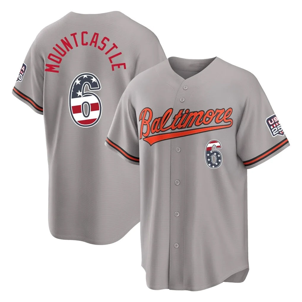 Johmsee B.Orioles #6 Ryan Mountcastle Player Gray USA 250 Fourth of July Home Game Stitched Jerseys