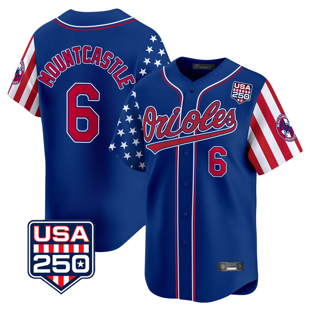 Johmsee B.Orioles #6 Ryan Mountcastle Player Royal USA 250 Independence Day Vapor Premier Limited Home Game Stitched Jerseys