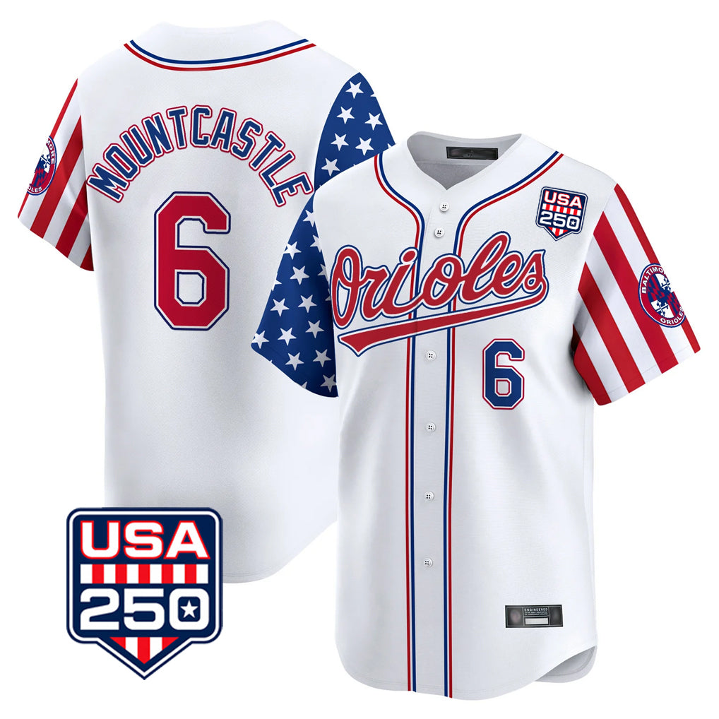 Johmsee B.Orioles #6 Ryan Mountcastle Player White USA 250 Independence Day Vapor Premier Home Game Stitched Jerseys
