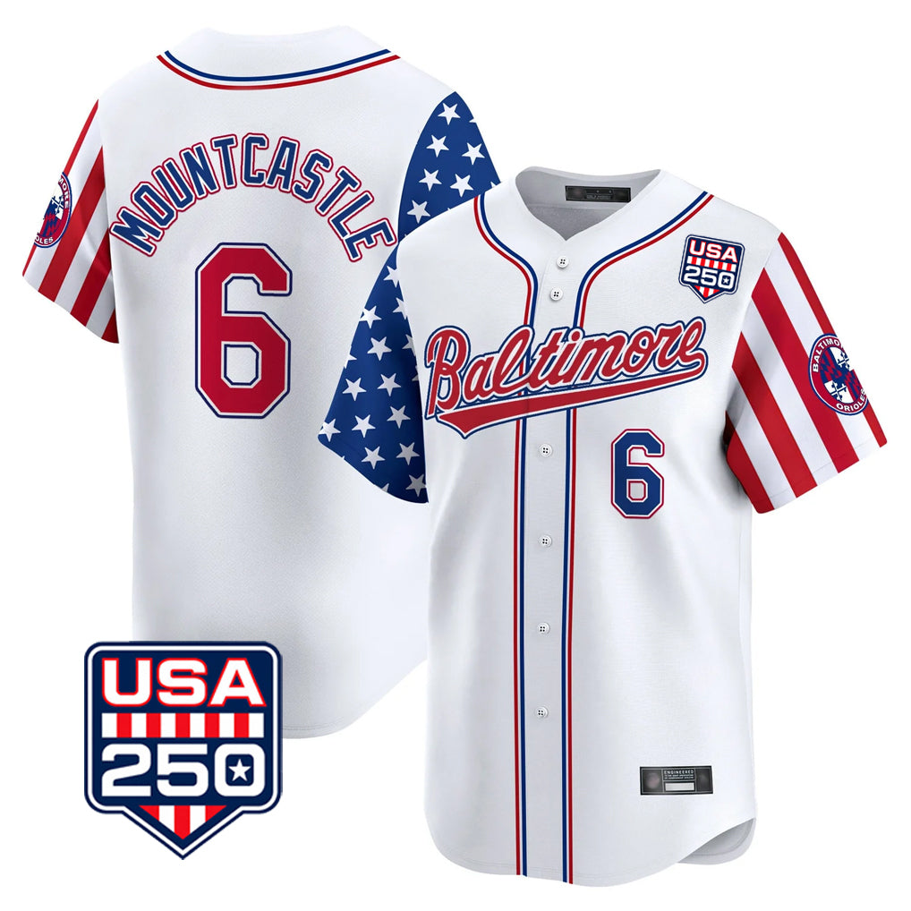 Johmsee B.Orioles #6 Ryan Mountcastle Player White USA 250 Independence Day Vapor Premier Limited Home Game Stitched Jerseys