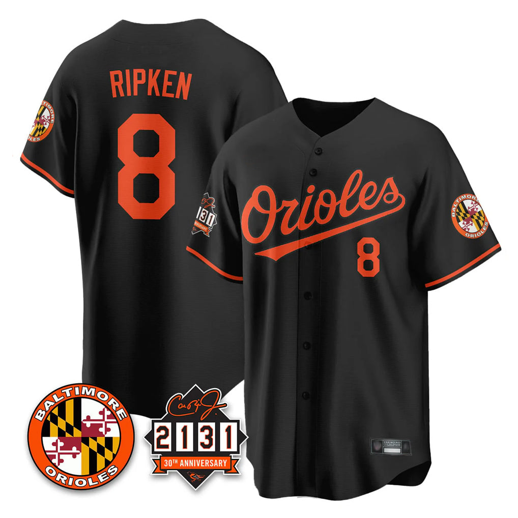 Johmsee B.Orioles #8 Cal Ripken Player Black 30th Anniversary of 2131 Home Game Stitched Jerseys