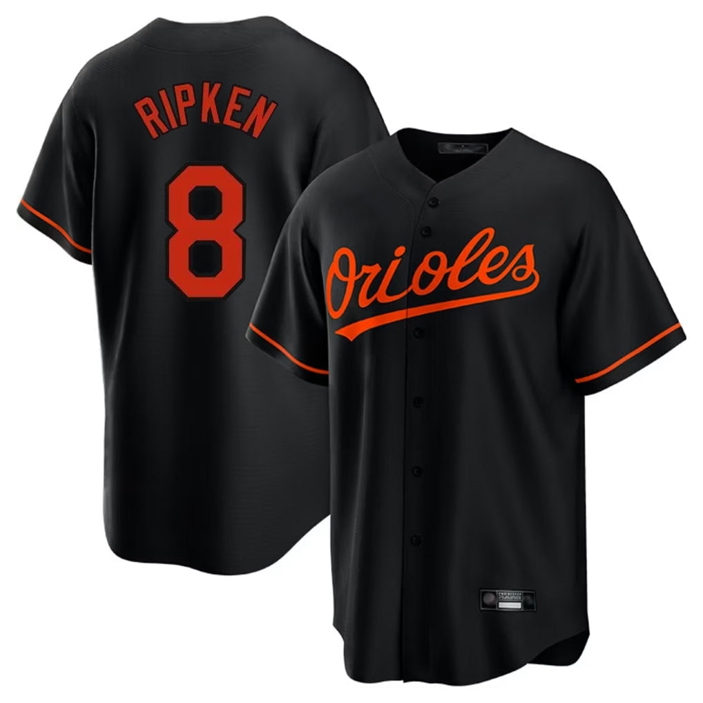 Johmsee B.Orioles #8 Cal Ripken Player Black Home Game Stitched Jerseys
