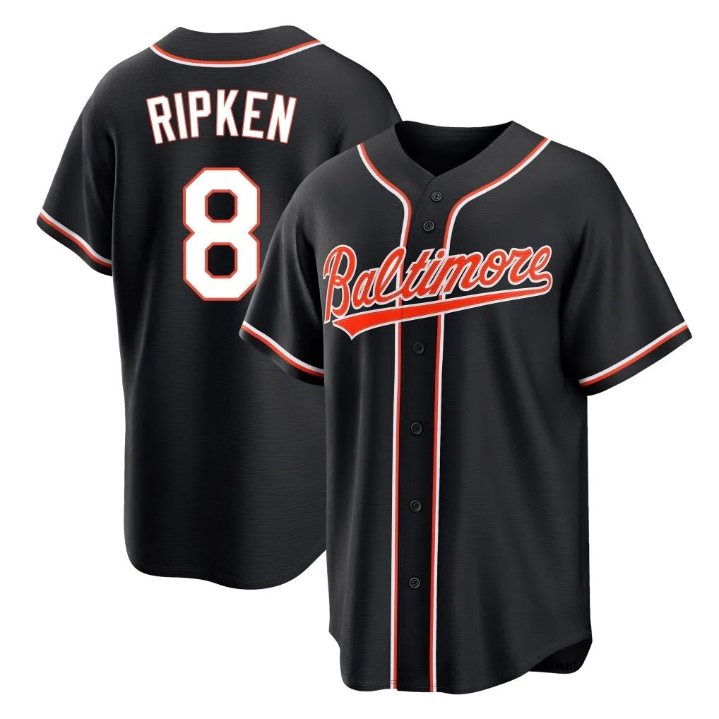 Johmsee B.Orioles #8 Cal Ripken Player Black Out Home Game Stitched Jerseys