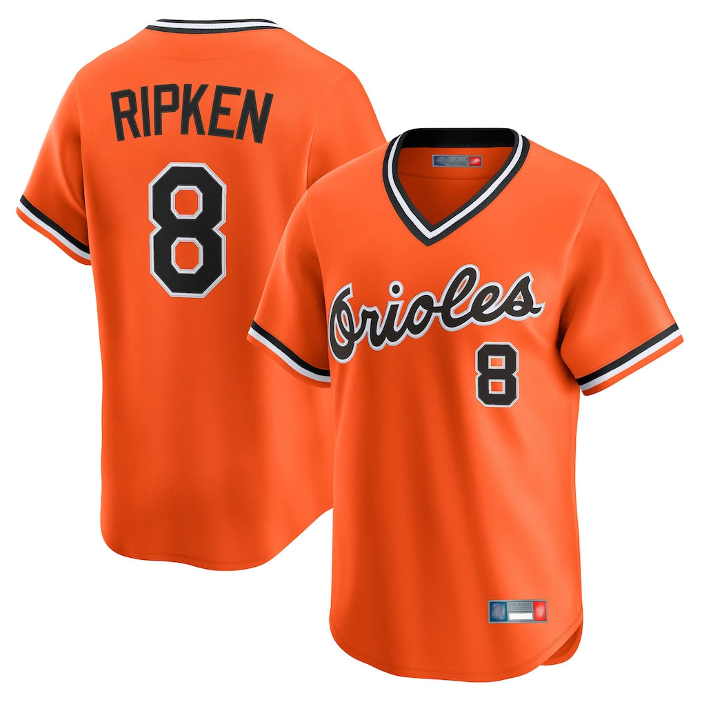 Johmsee B.Orioles #8 Cal Ripken Player Orange T-shirt Limited Home Game Stitched Jerseys