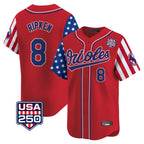 Johmsee B.Orioles #8 Cal Ripken Player Red USA 250 Independence Day Vapor Premier Limited Home Game Stitched Jerseys