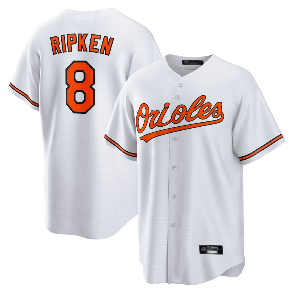 Johmsee B.Orioles #8 Cal Ripken Player White Home Game Stitched Jerseys