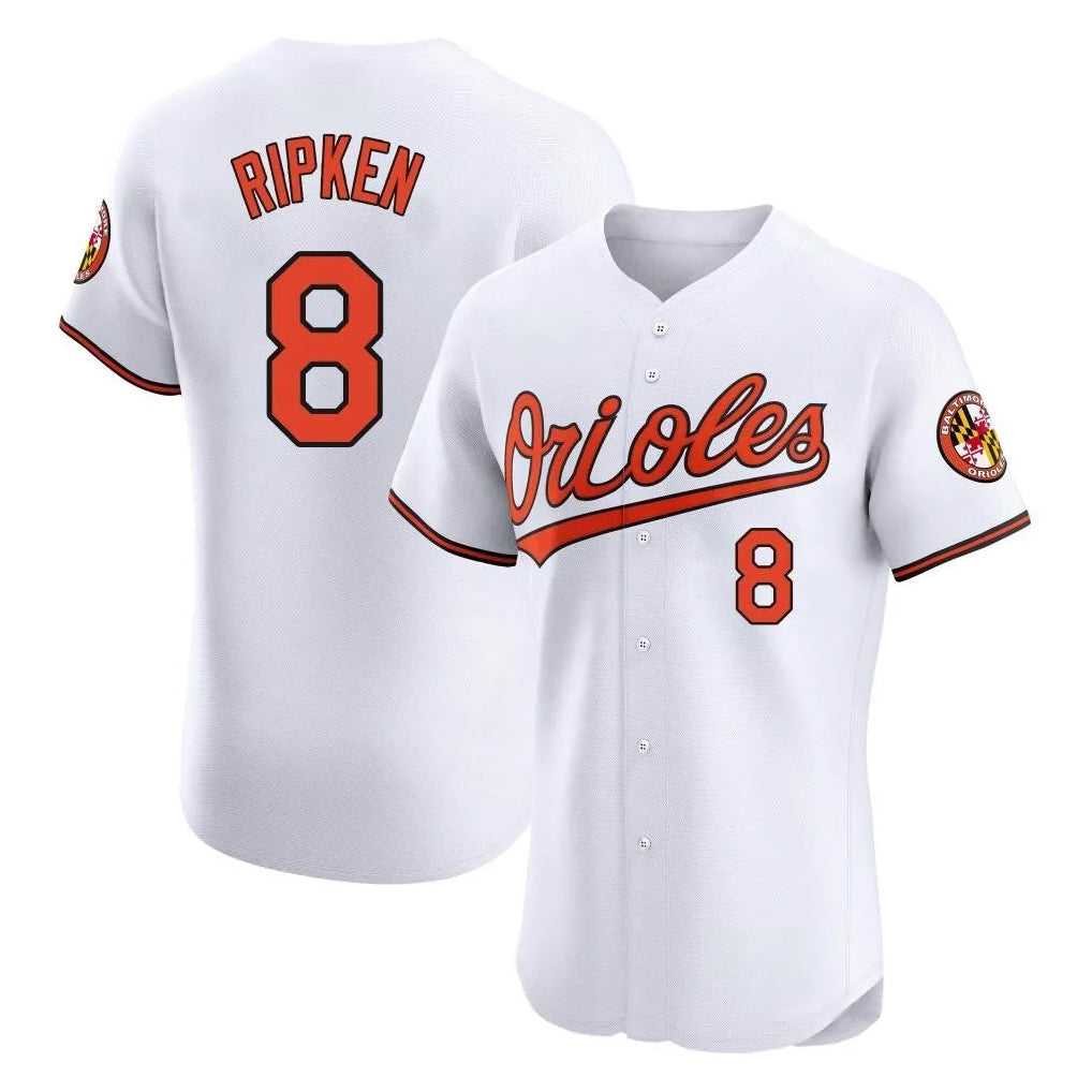 Johmsee B.Orioles #8 Cal Ripken Player White Limited Elite Home Game Stitched Jerseys