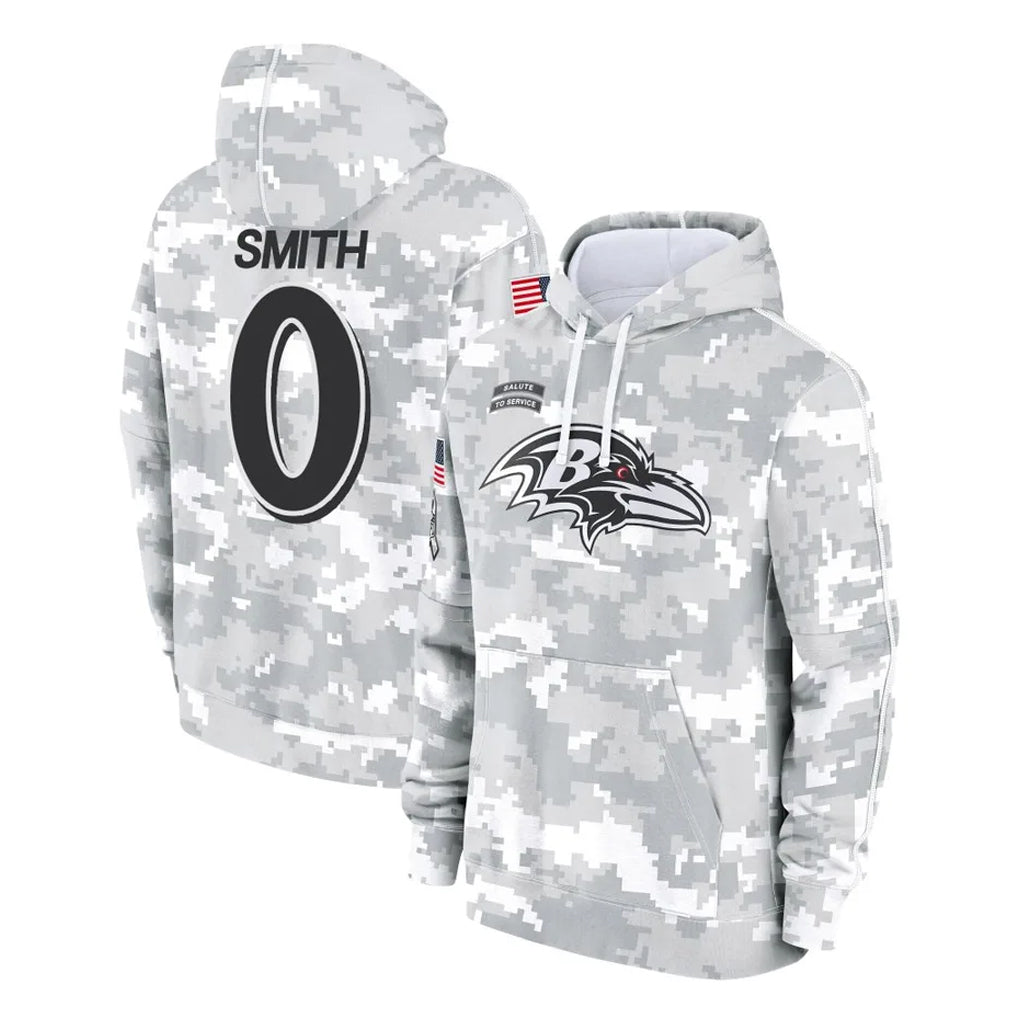 Johmsee B.Ravens #0 Roquan Smith Player Arctic Camo Salute to Service Pullover Hoodie Stitched Jerseys