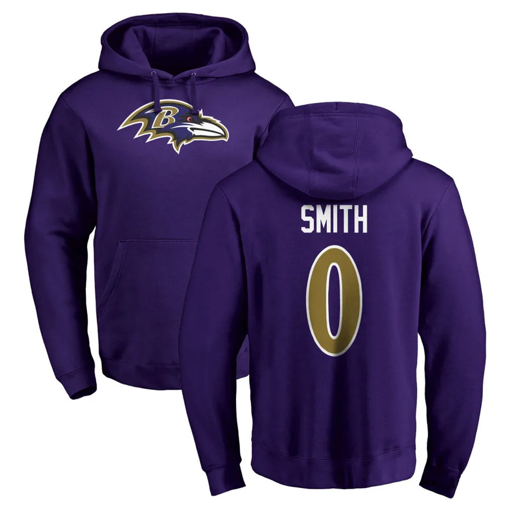 Johmsee B.Ravens #0 Roquan Smith Player Purple Salute to Service Pullover Hoodie Stitched Jerseys
