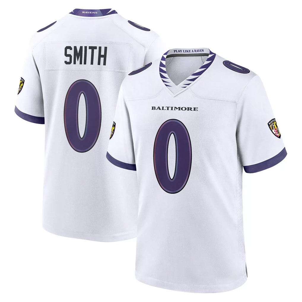 Johmsee B.Ravens #0 Roquan Smith Player White Purple Home Game Stitched Jerseys