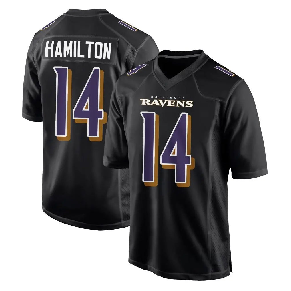 Johmsee B.Ravens #14 Kyle Hamilton Player Black Carbon Fashion Game Home Stitched Jerseys