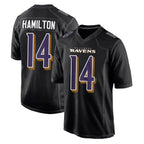 Johmsee B.Ravens #14 Kyle Hamilton Player Black Carbon Fashion Game Home Stitched Jerseys