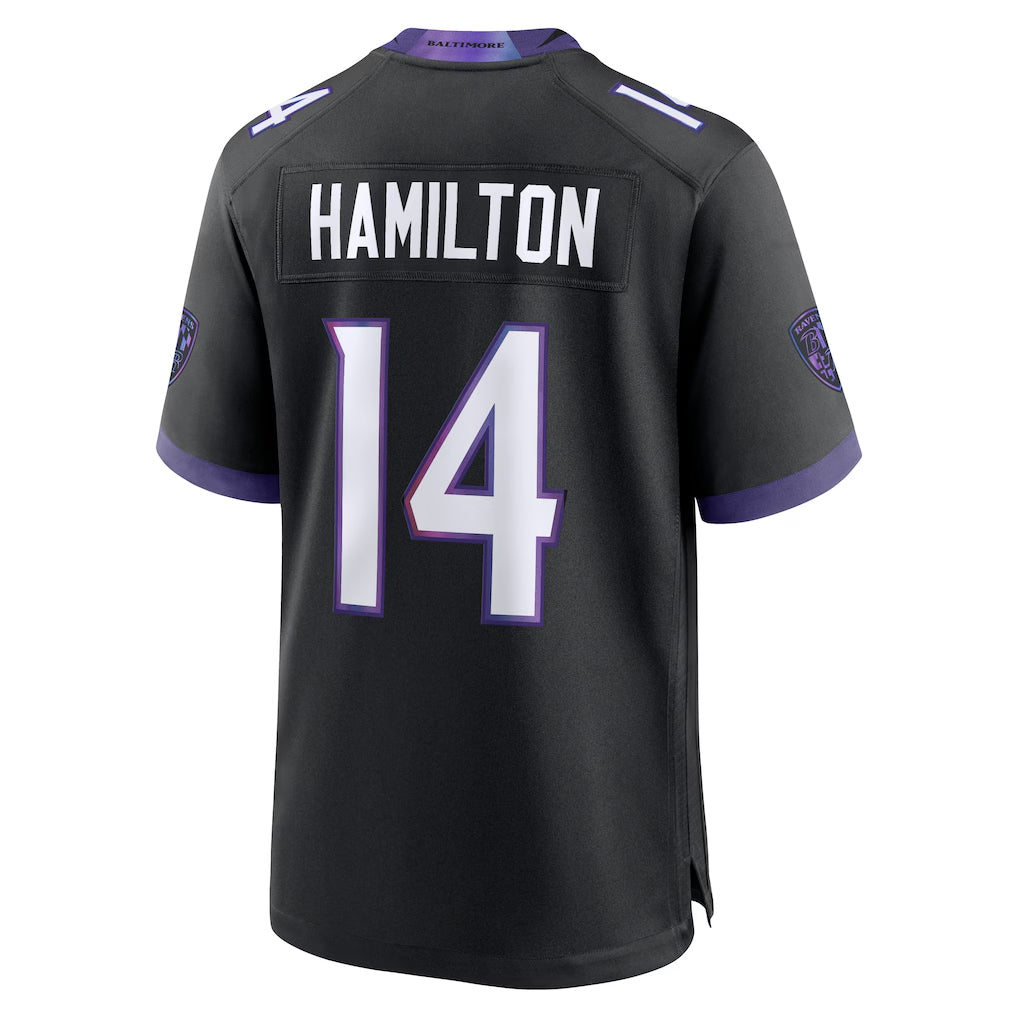 Johmsee B.Ravens #14 Kyle Hamilton Player Black Home Game Stitched Jerseys