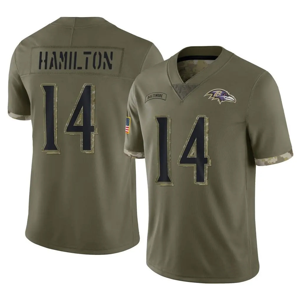 Johmsee B.Ravens #14 Kyle Hamilton Player Olive Salute To Service Game Stitched Jerseys