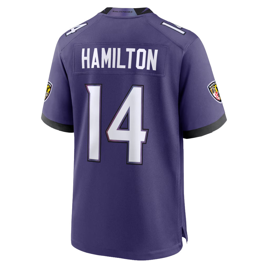 Johmsee B.Ravens #14 Kyle Hamilton Player Purple Home Game Stitched Jerseys