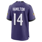 Johmsee B.Ravens #14 Kyle Hamilton Player Purple Home Game Stitched Jerseys