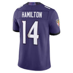 Johmsee B.Ravens #14 Kyle Hamilton Player Purple Limited Elite Home Game Stitched Jerseys