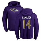 Johmsee B.Ravens #14 Kyle Hamilton Player Purple Salute to Service Pullover Hoodie Stitched Jerseys