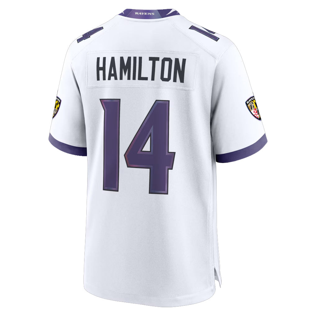 Johmsee B.Ravens #14 Kyle Hamilton Player White Home Game Stitched Jerseys