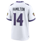 Johmsee B.Ravens #14 Kyle Hamilton Player White Home Game Stitched Jerseys