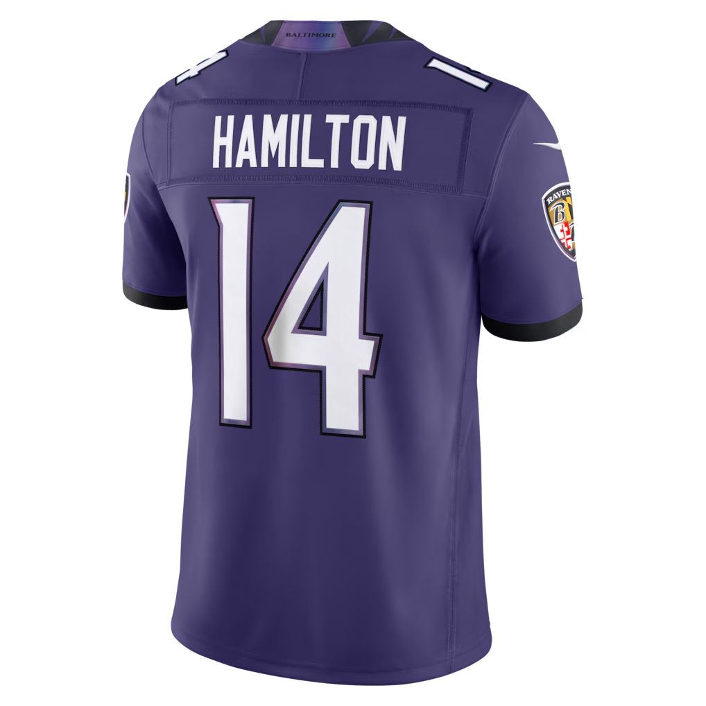 Johmsee B.Ravens #14 Kyle Hamilton Purple Team Vapor F.U.S.E. Stitched Limited Jerseys