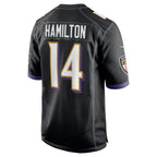 Johmsee B.Ravens #14 Kyle Hamilton Player Black Home Game Stitched Jerseys
