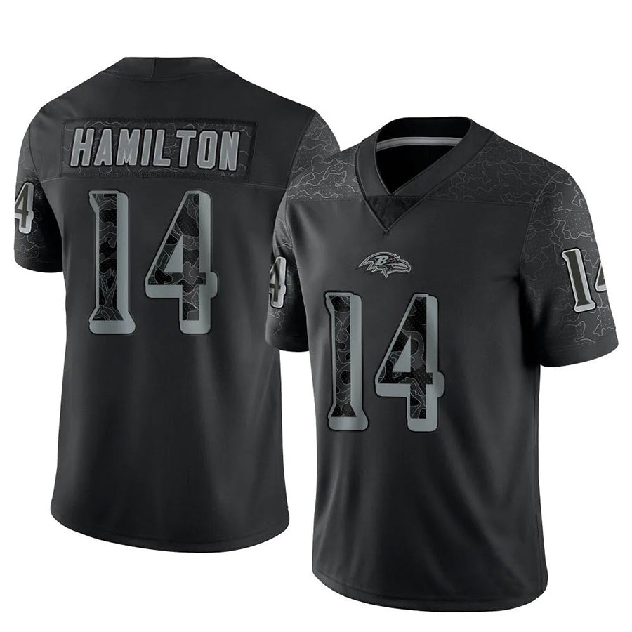 Johmsee B.Ravens #14 Kyle Hamilton Player Black REFLECTIVE Limited Stitched Jerseys