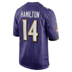 Johmsee B.Ravens #14 Kyle Hamilton Player Purple Game Home Stitched Jerseys