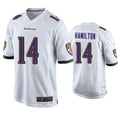 Johmsee B.Ravens #14 Kyle Hamilton Player White Home Game Stitched Jerseys