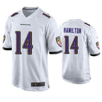 Johmsee B.Ravens #14 Kyle Hamilton Player White Home Game Stitched Jerseys