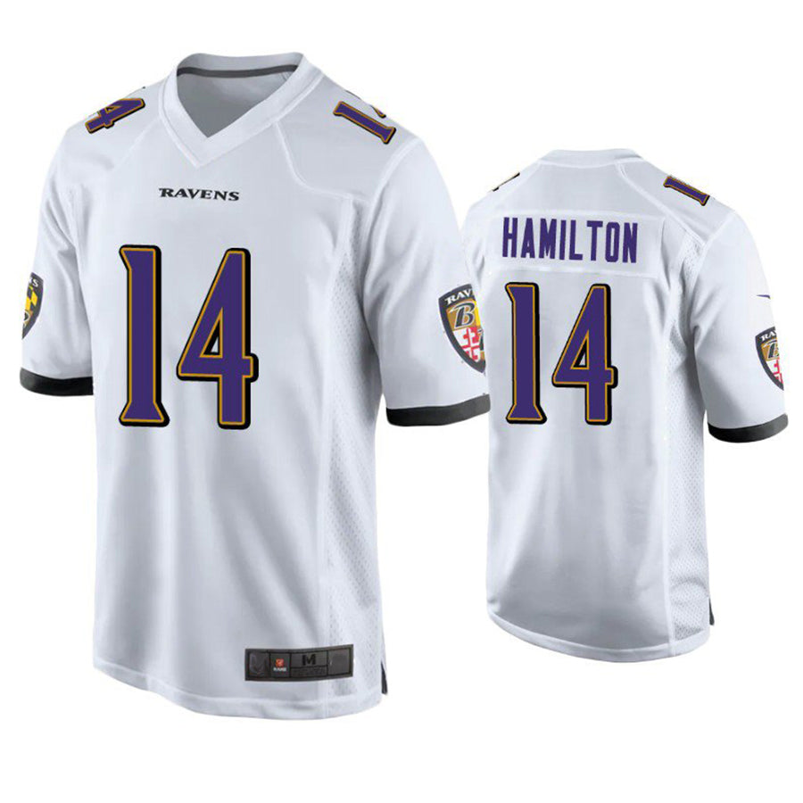 Johmsee B.Ravens #14 Kyle Hamilton Player White Home Game Stitched Jerseys