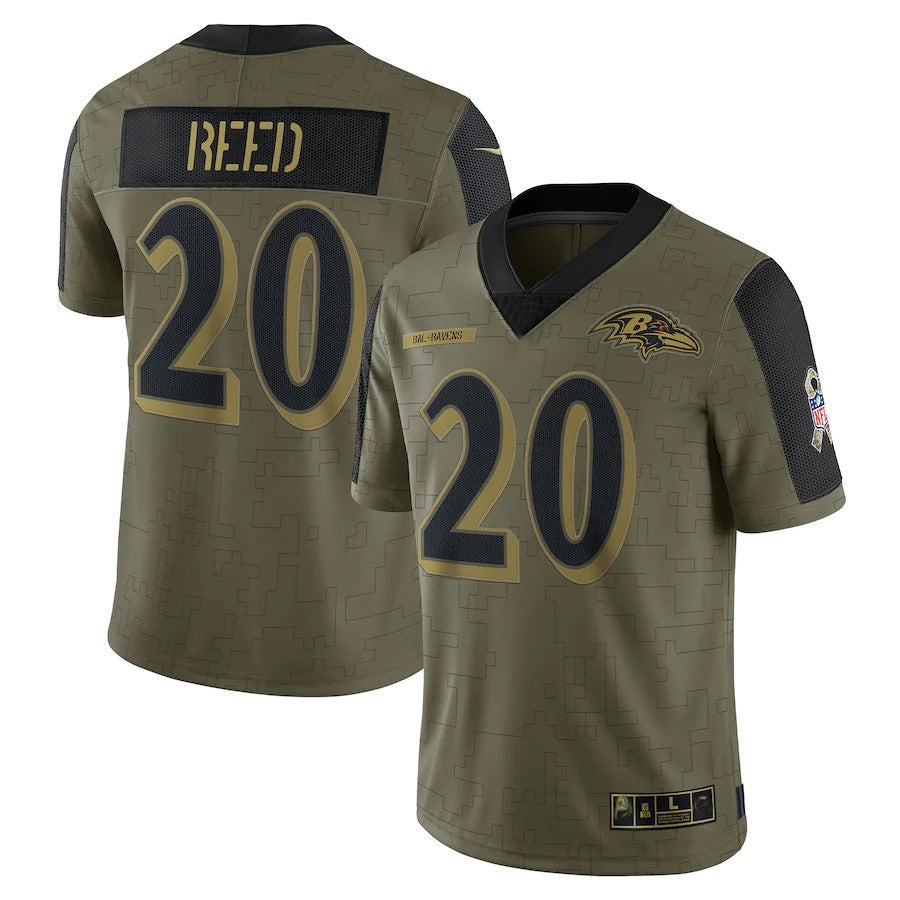 Johmsee B.Ravens #20 Ed Reed Player Salute To Service Olive Stitched Jerseys