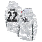Johmsee B.Ravens #22 Derrick Henry Player Military Hoodie Arctic Camo Salute To Service Stitched Jerseys