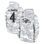 Johmsee B.Ravens #4 Zay Flowers Player Arctic Camo Salute to Service Pullover Hoodie Stitched Jerseys