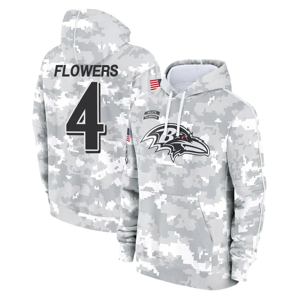 Johmsee B.Ravens #4 Zay Flowers Player Arctic Camo Salute to Service Pullover Hoodie Stitched Jerseys