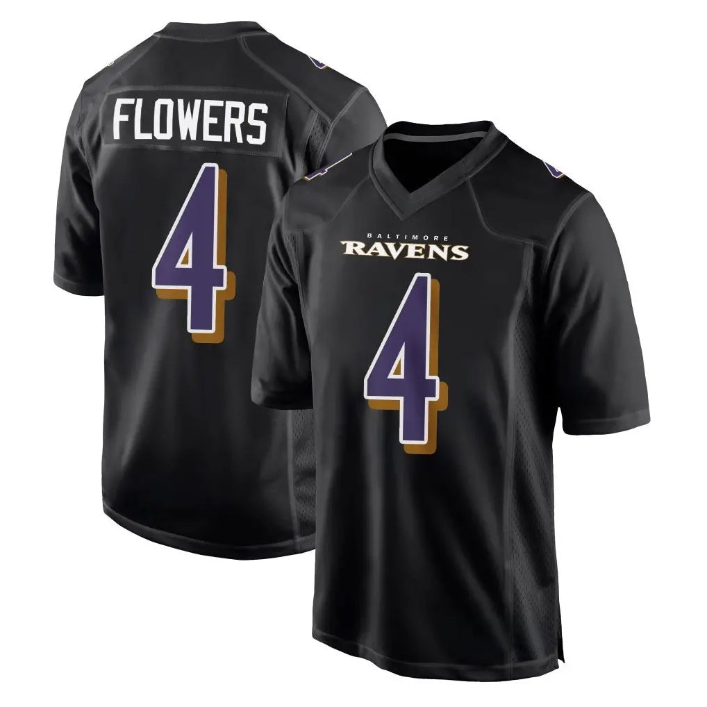 Johmsee B.Ravens #4 Zay Flowers Player Black Carbon Fashion Home Game Stitched Jerseys