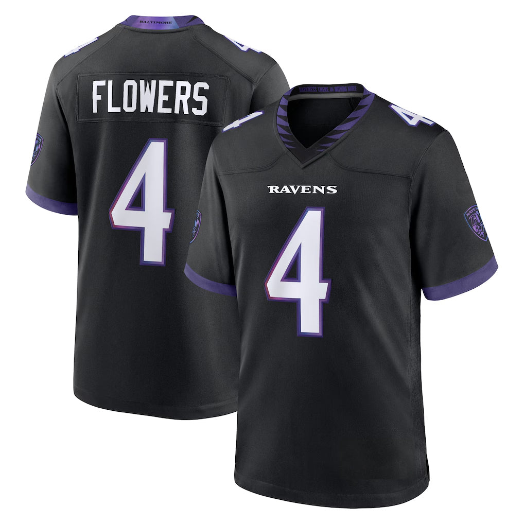 Johmsee B.Ravens #4 Zay Flowers Player Black Home Game Stitched Jerseys