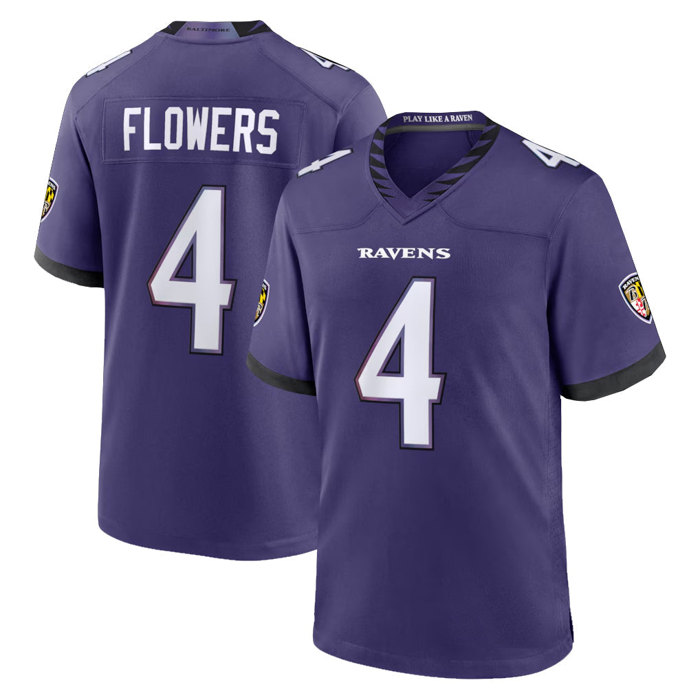 Johmsee B.Ravens #4 Zay Flowers Player Purple Home Game Stitched Jerseys