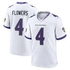 Johmsee B.Ravens #4 Zay Flowers Player White Home Game Stitched Jerseys