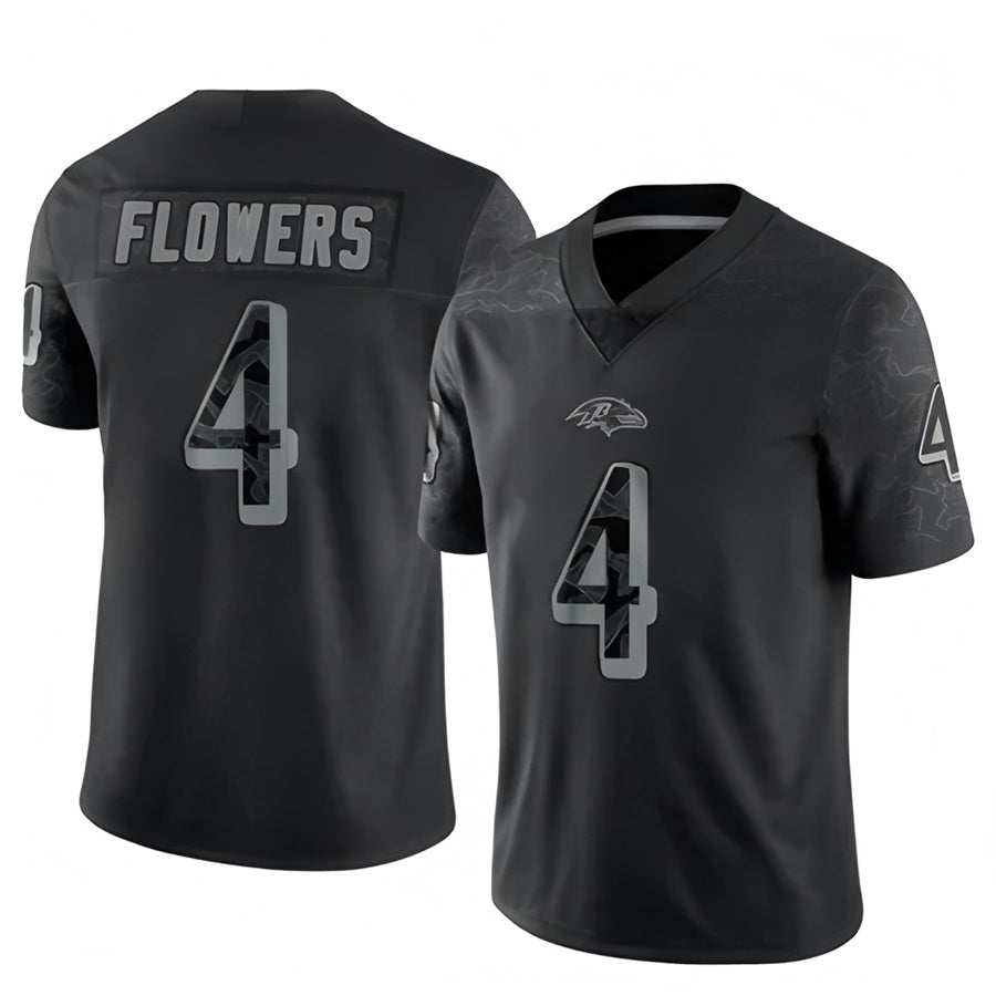 Johmsee B.Ravens #4 Zay Flowers Player Black REFLECTIVE Limited Stitched Jerseys